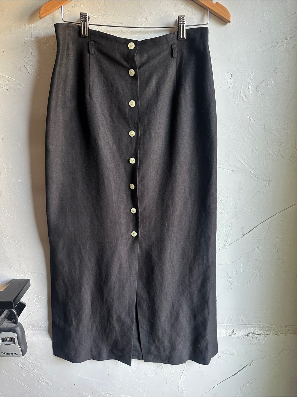 Ann Taylor Black Linen Blend Button Front Maxi Skirt Minimalist Size 10